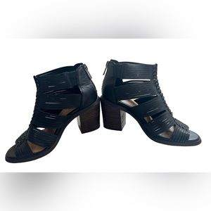 Lucky Brand Black Leather Strappy Darvie Sandal Block Heels